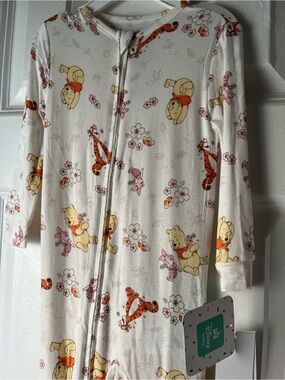 Disney Cream Winnie the Pooh Bamboo Footed One-Piece Pajama with Tigger Prints
